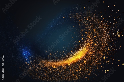 Abstract background with blue and gold particle. Generative AI.