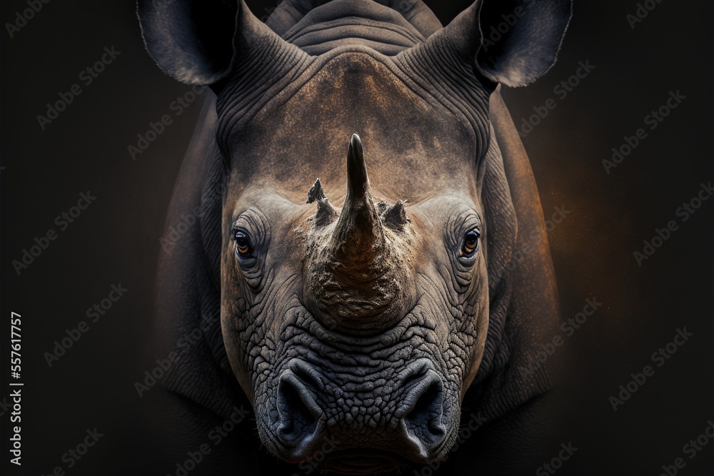 Obraz premium Close up portrait of a Rhino. Generative AI.