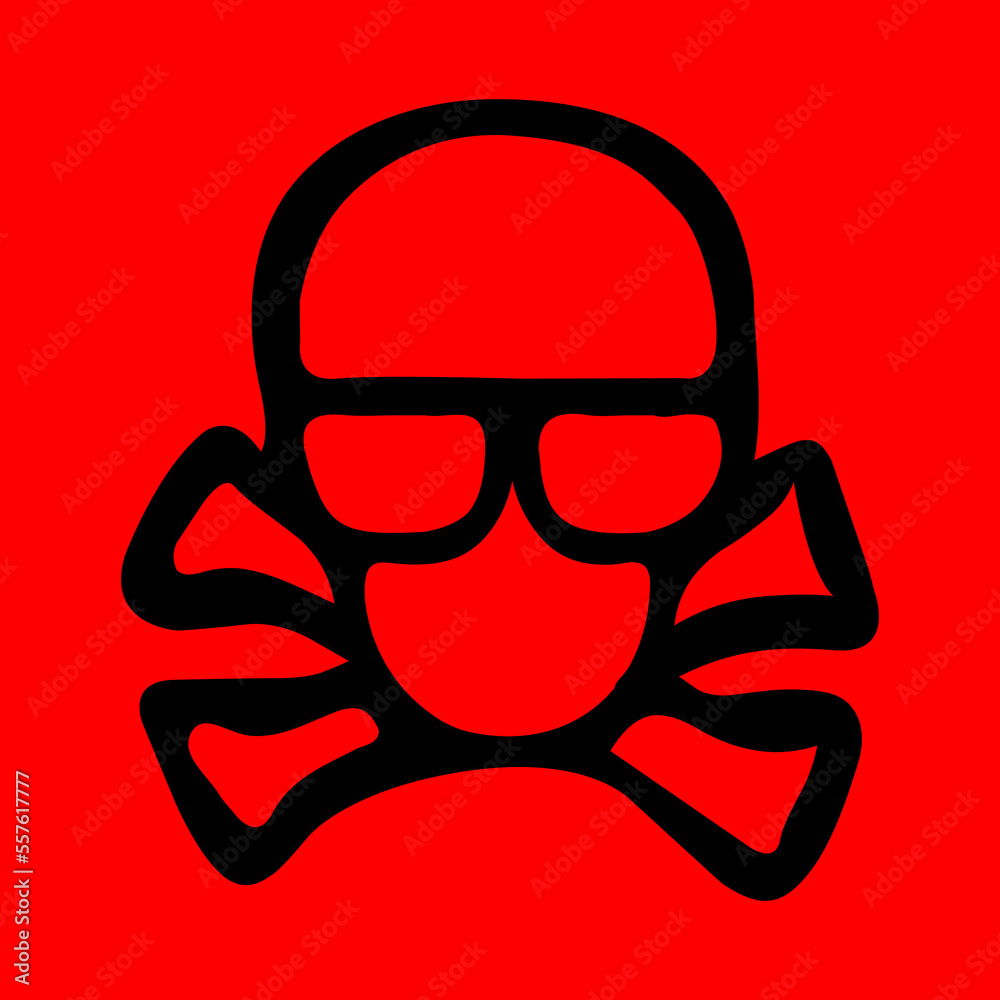 An image of a human head and bones with black lines on a red background An image of a human head and bones with black lines on a red background