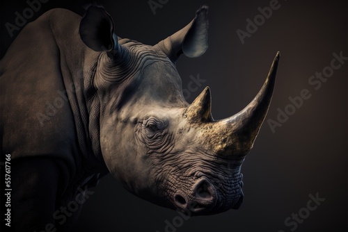 Close up portrait of a Rhino.  Generative AI. © Bargais