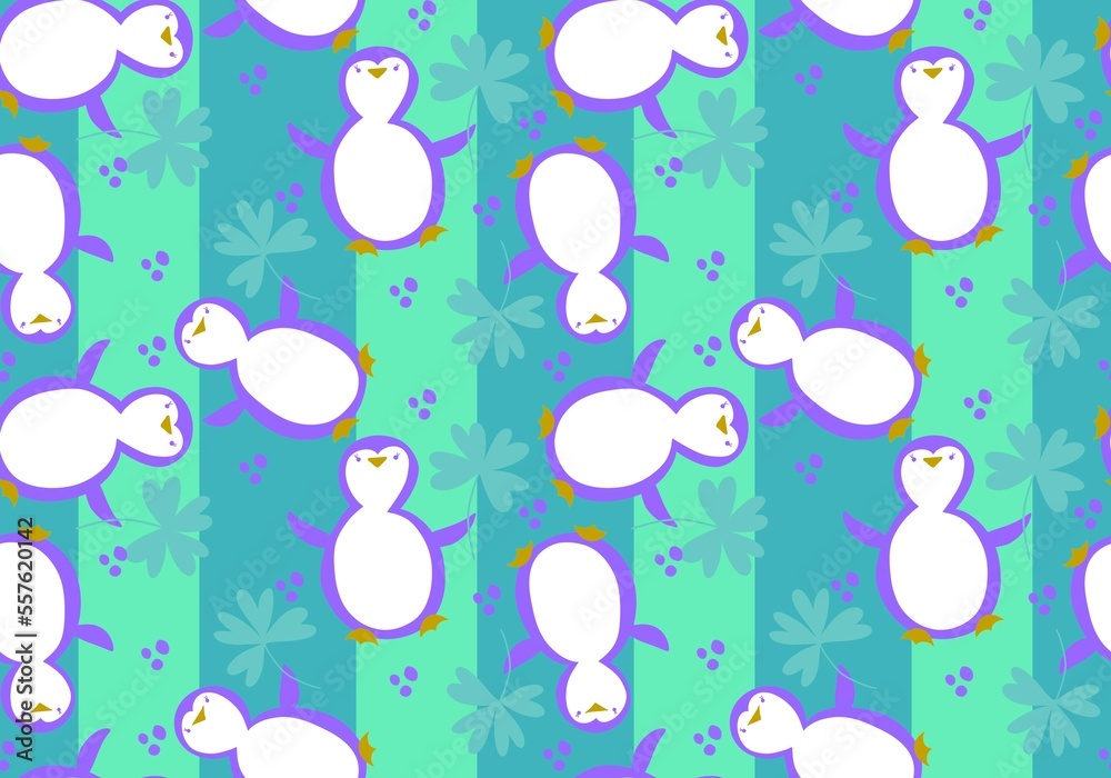 Cartoon animals seamless cute penguin witch clover pattern for kids accessories and fashion clothes print Cartoon animals seamless cute penguin witch clover pattern for kids accessories and fashion clothes print