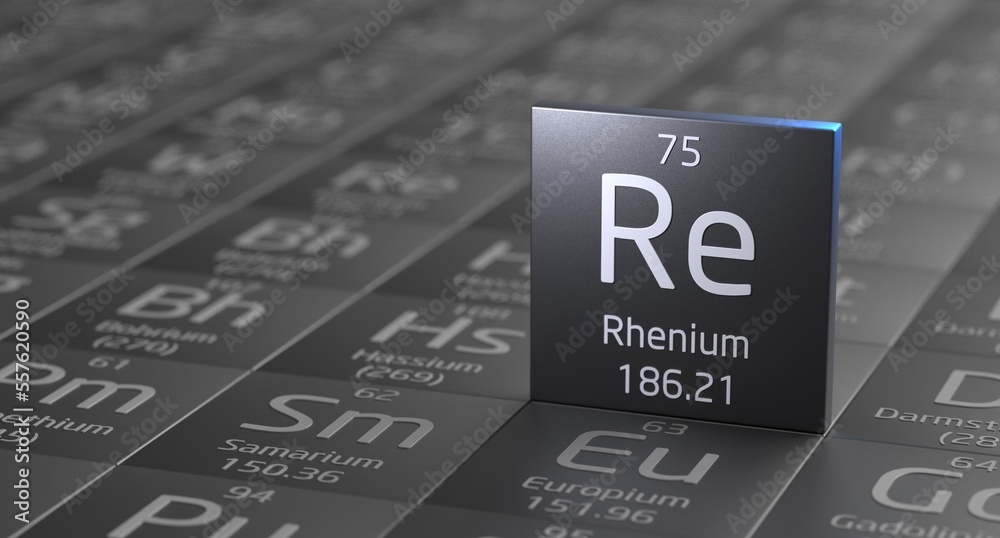 Fotografie Rhenium element periodic table, metal mining 3d illustration