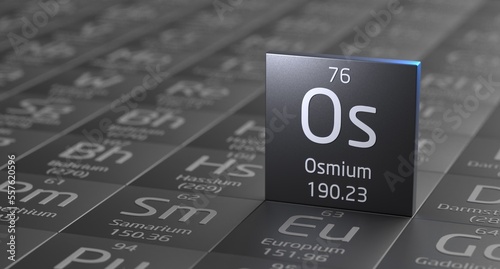 Osmium element periodic table, metal mining 3d illustration