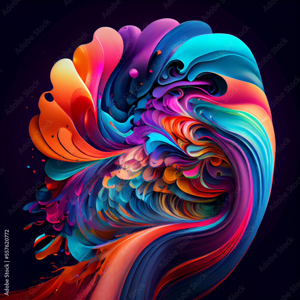 Abstract vibrant colorful splash design on black background created with generative ai