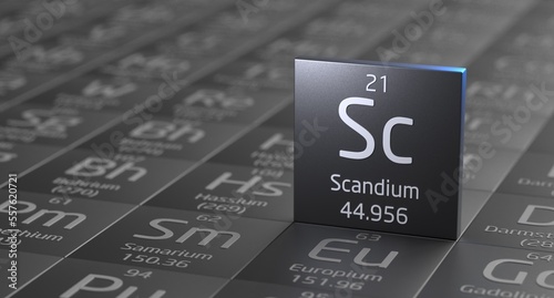Scandium element periodic table, metal mining 3d illustration