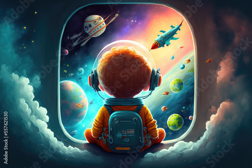 Fototapeta Cartoon kid space explorer