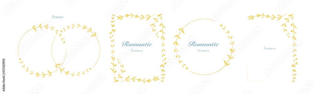 Collection of floral frame with leaves. Design for wedding invitation. Decorative natural elements. illustration of laurel branches on white background. Collection of floral frame with leaves. Design for wedding invitation. Decorative natural elements. illustration of laurel branches on white background.
