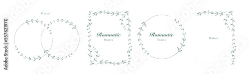 Collection of floral frame with leaves. Design for wedding invitation. Decorative natural elements. illustration of laurel branches on white background.
