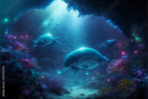 Alien Ocean World Nightscape- Generated by Generative AI