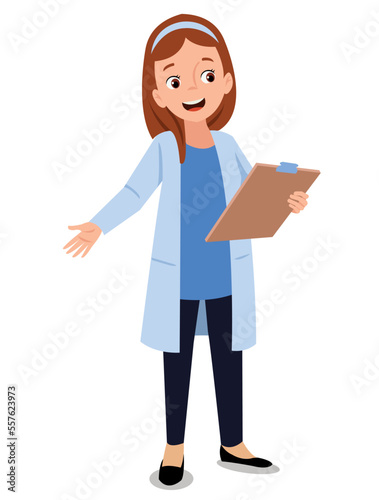 Illustration of a female doctor with a folder in her hands.