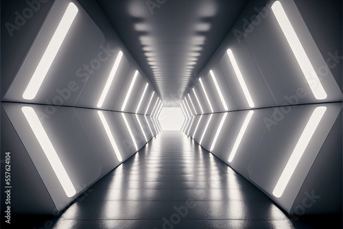 Futuristic sci-fi spaceship hallway made with Generative AI technology