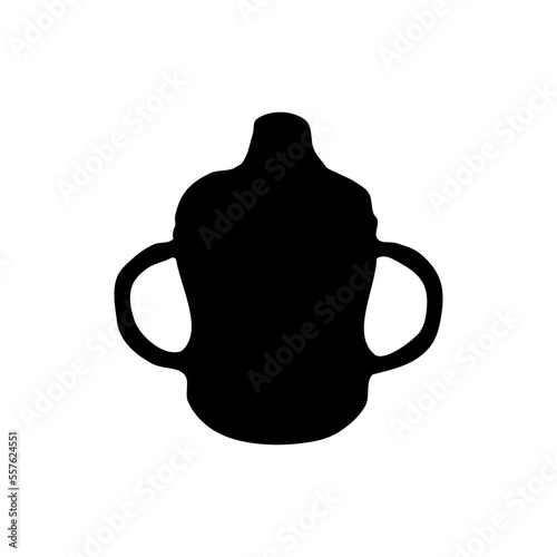 Toddler cup black icon. Silhouette of toddler cup with double handle, in trendy design style. Much needed for creative design materials.