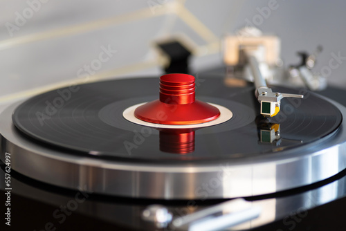 Vintage Stereo Turntable Vinyl Record Tonearm Cartridge Closeup