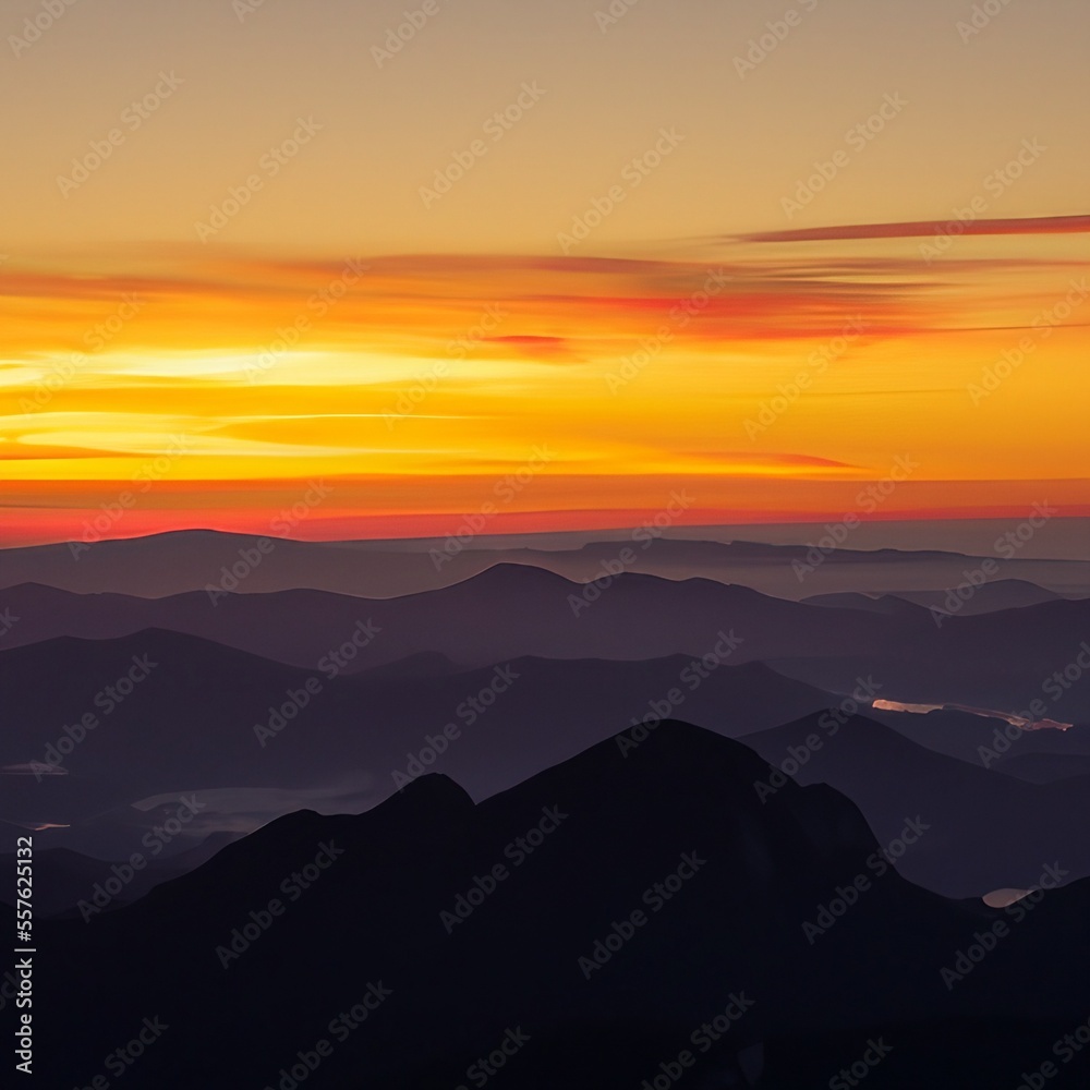 Beautiful view of colorful sunrise in mountains. Background. Generative AI