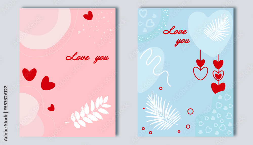 Two valentine cards. St. Valentine's Day. I love you. Design in delicate colors. Vector design.