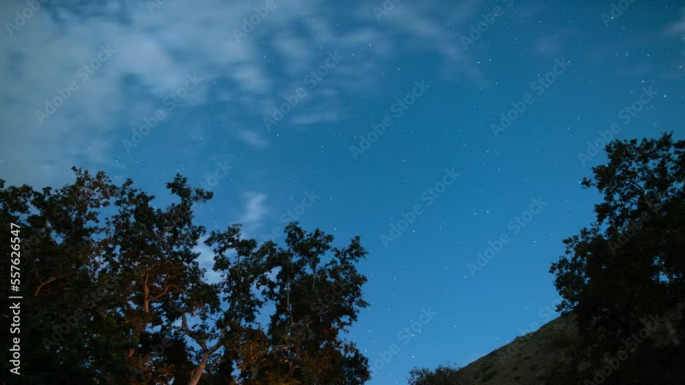 Malibu Stars and Milky Way Galaxy Clouds Above Sycamore Trees Santa Monica Mts NRA California USA Time Lapse Malibu Stars and Milky Way Galaxy Clouds Above Sycamore Trees Santa Monica Mts NRA California USA Time Lapse
