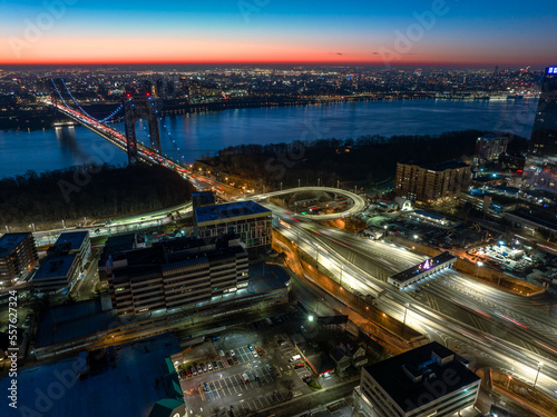 Aerial Drone Sunrise in Fort Lee, New Jersey 