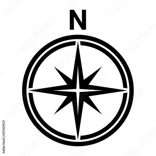 Black north symbol on white background.