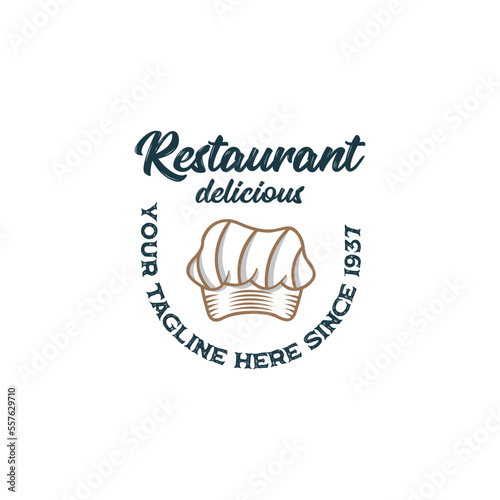 Inspiration for a classic restaurant logo concept with a flat toque hat design, Food logo template, Suitable for restaurant, shop, and company logos