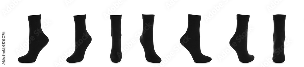 Set with black socks on white background. Banner design Set with black socks on white background. Banner design