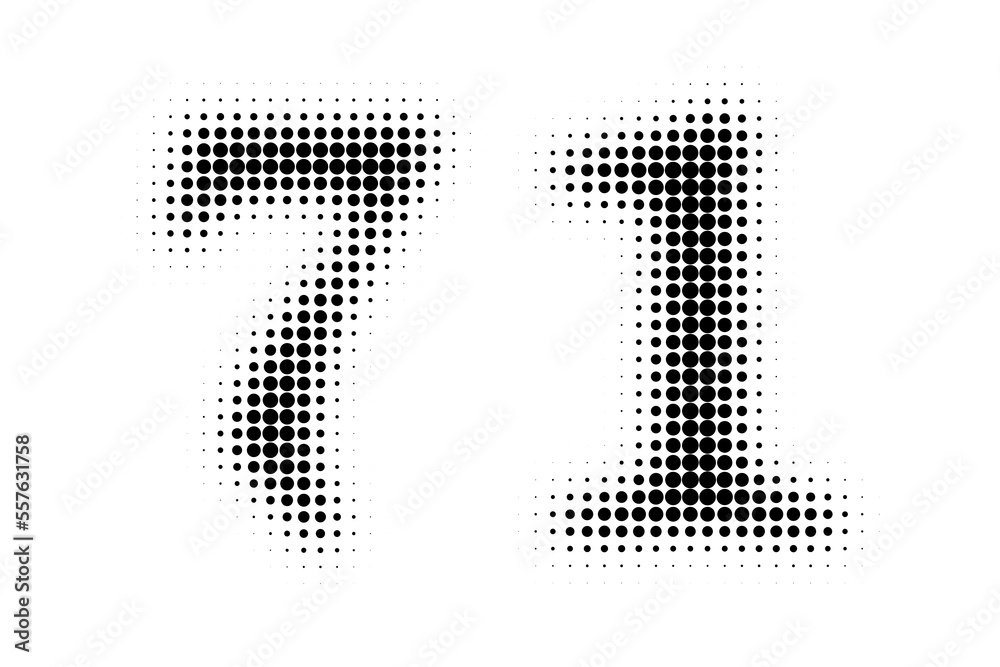 Number 71 Halftone. Pop art style. Halftone dotted backdrop. Design for web banners, wallpaper,sites vector illustration. Abstract Halftone Dotted Number. Number 71 Halftone. Pop art style. Halftone dotted backdrop. Design for web banners, wallpaper,sites vector illustration. Abstract Halftone Dotted Number.