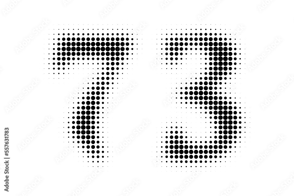 Number 73 Halftone. Pop art style. Halftone dotted backdrop. Design for web banners, wallpaper,sites vector illustration. Abstract Halftone Dotted Number. Number 73 Halftone. Pop art style. Halftone dotted backdrop. Design for web banners, wallpaper,sites vector illustration. Abstract Halftone Dotted Number.
