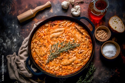 Classic Cassoulet with beans, meat, and a crispy breadcrumb topping
