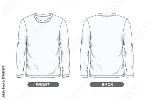 White color long sleeve t shirt design template front and back view