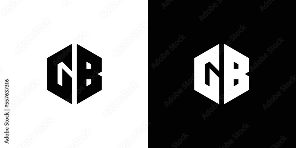 Letter G B Polygon, Hexagonal Minimal and Trendy Professional Logo Design On Black And White Background