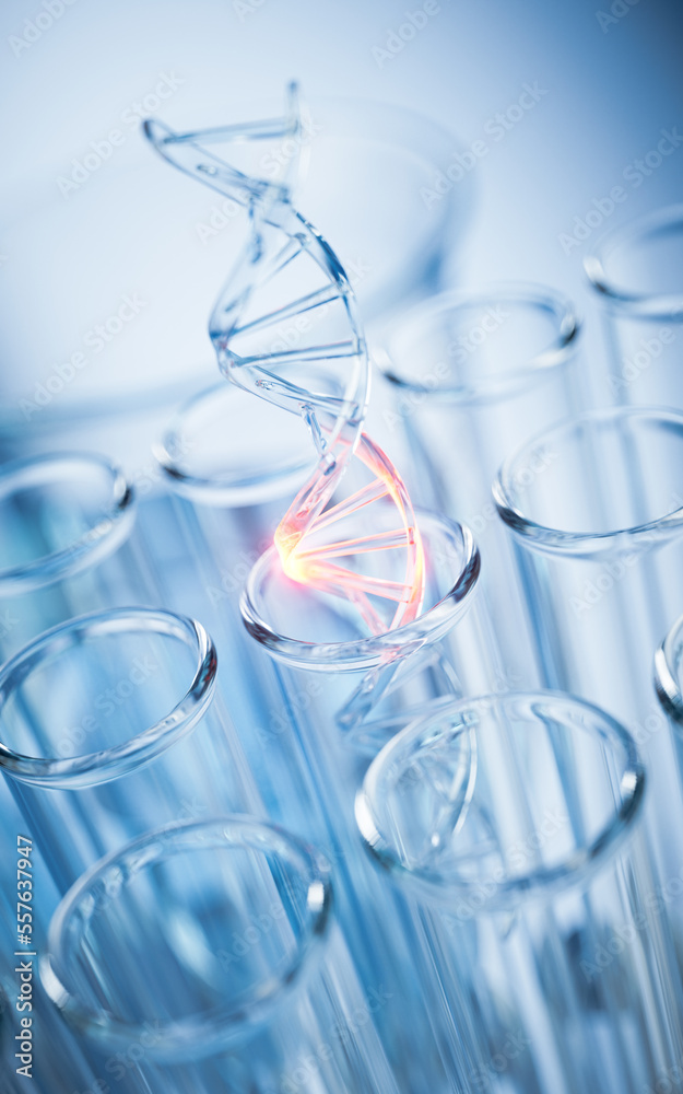 DNA in test tube, 3d rendering.