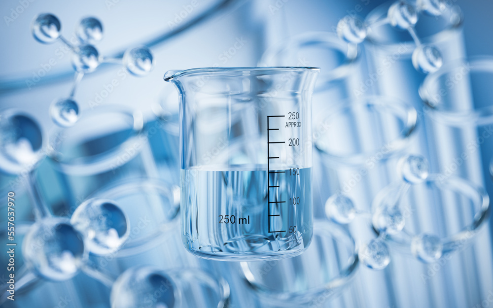 Chemical glassware in the laboratory, 3d rendering. Chemical glassware in the laboratory, 3d rendering.
