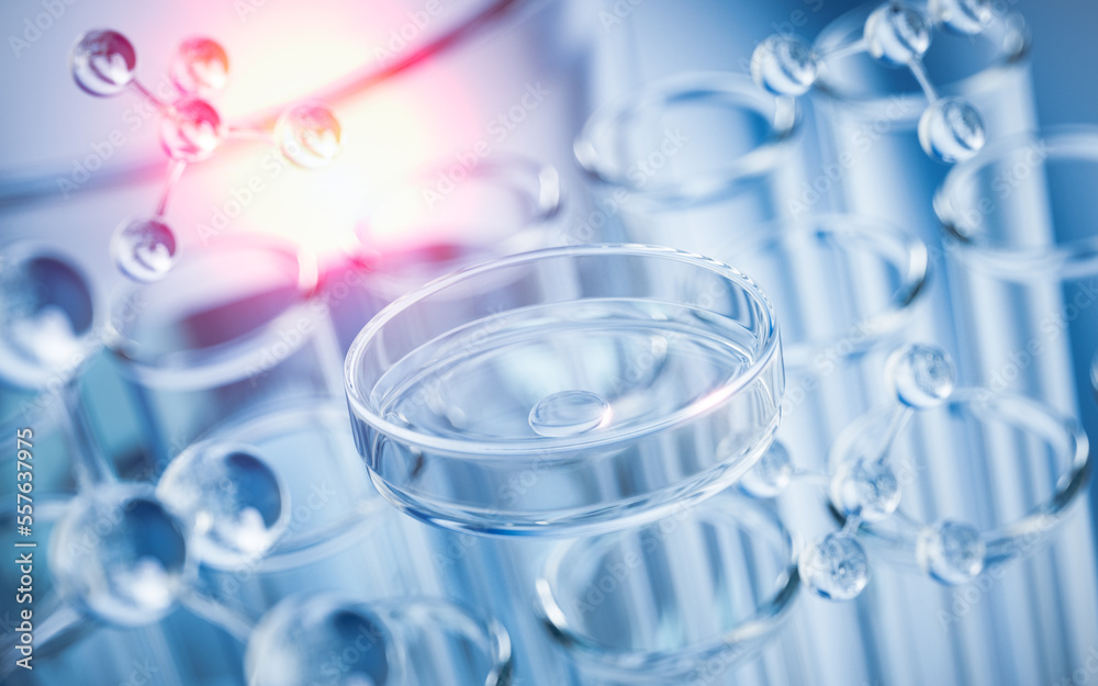 Chemical glassware in the laboratory, 3d rendering. Chemical glassware in the laboratory, 3d rendering.