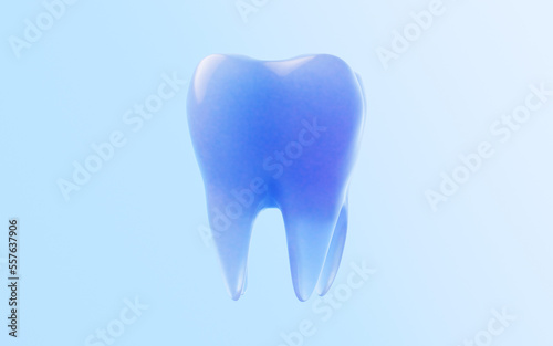 Tooth with glass material  3d rendering.