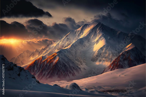 Snowy Mountain sunrise - generative ai