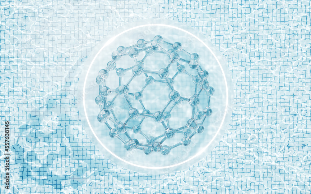 Molecule with water background, 3d rendering. Molecule with water background, 3d rendering.