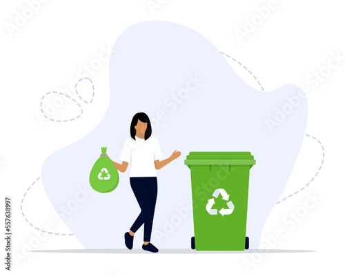 Green Recycle Lifestyle Vector Illustration Concept Showing community recycling neighborhood trash, Suitable for landing page, ui, web, App intro card, editorial, flyer, and banner.