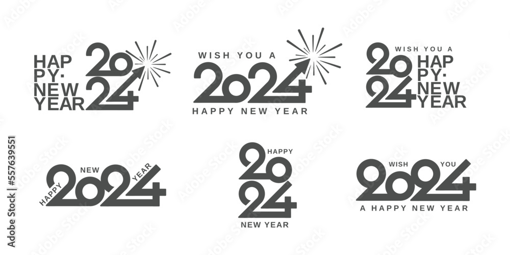 Fototapeta premium Set of 2024 typeface logo for new year, calendar, greeting card, banner, flyer and media post template. 2024 new year logo text design