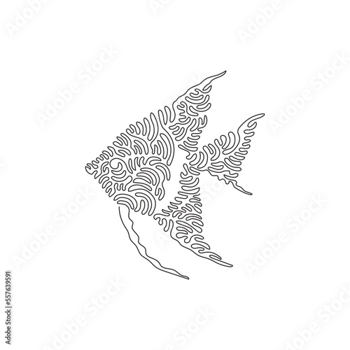 Continuous curve one line drawing of beautiful angelfish curve abstract art. Single line editable stroke vector illustration of angelfish thin, bodied fish for logo, wall decor and poster print decor