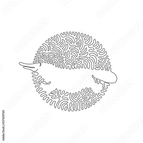 Continuous curve one line drawing of cute platypus abstract art in circle. Single line editable stroke vector illustration of wide, flat bill animal for logo, wall decor and poster print decoration