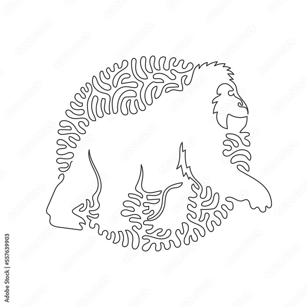Fototapeta premium Continuous one curve line drawing of wild gorilla abstract art in circle. Single line editable stroke vector illustration of wild animal for logo, wall decor and poster print decoration