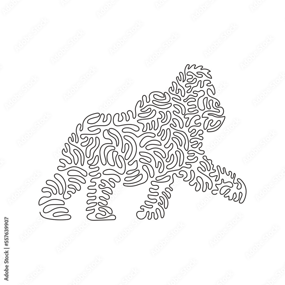 Continuous curve one line drawing of cute gorilla curve abstract art. Single line editable stroke vector illustration of genus of primates for logo, wall decor and poster print decorationge