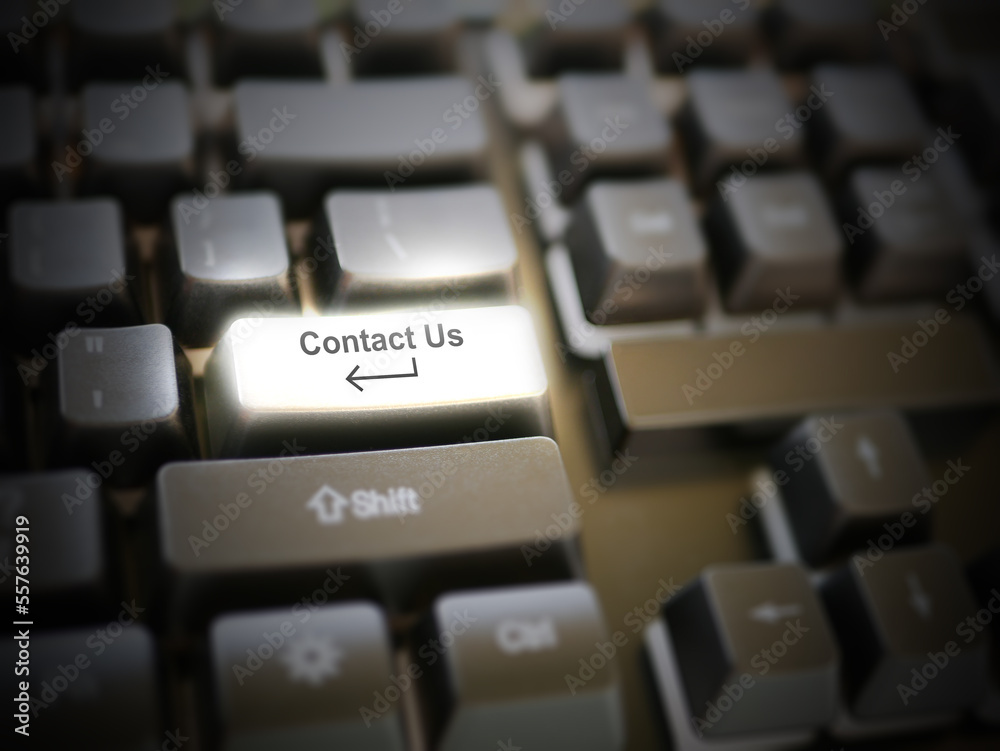 A glowing bright 'contact us' button, key, message on the keyboard. Customer service concept. Internet or online contact for services and businesses. A glowing bright 'contact us' button, key, message on the keyboard. Customer service concept. Internet or online contact for services and businesses.