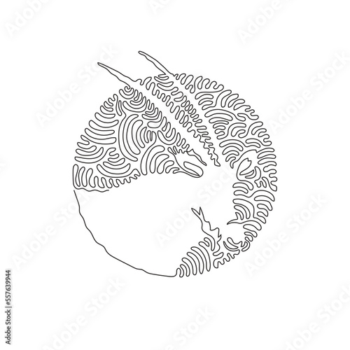 Single one curly line drawing of beautiful oryx abstract art. Continuous line draw graphic design vector illustration of elegant scimitar horned oryx for icon, symbol, company logo, and pet lover club photo