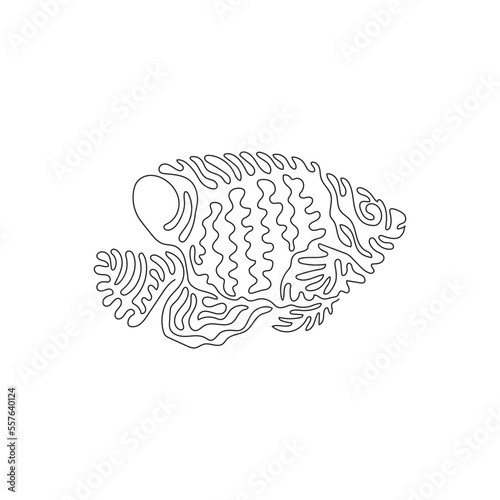 Single swirl continuous line drawing of cute royal angelfish abstract art. Continuous line draw graphic design vector illustration style of beautiful tropical marine fishes for icon, sign, wall decor