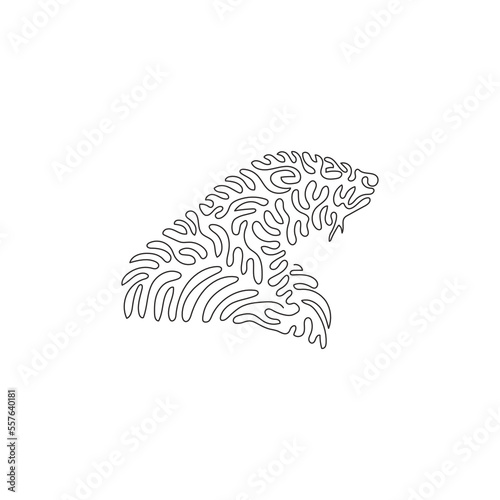Continuous curve one line drawing of carnivorous mammals curve abstract art. Single line editable stroke vector illustration of otters have long  slim bodies for logo  wall decor and poster print art