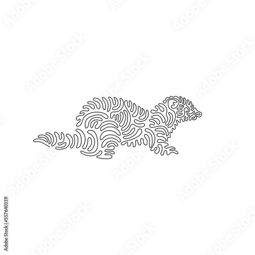 Single swirl continuous line drawing of cute ferret abstract art. Continuous line draw graphic design vector illustration style of friendly family pets for icon, sign, minimalism modern wall decor