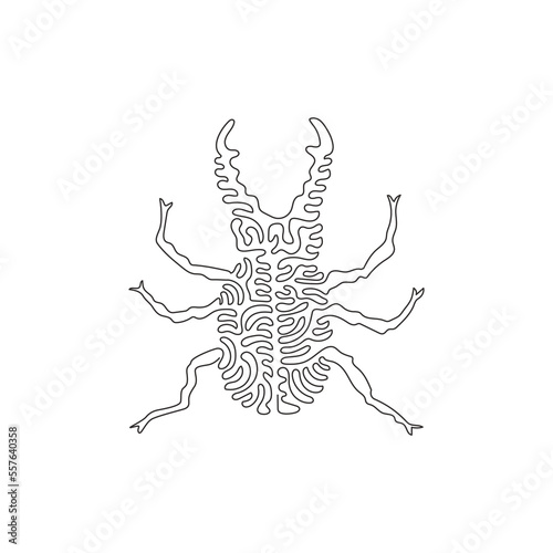 Continuous curve one line drawing of hard beetle wings curve abstract art. Single line editable stroke vector illustration of agricultural pests for logo, wall decor, sign and poster print decoration