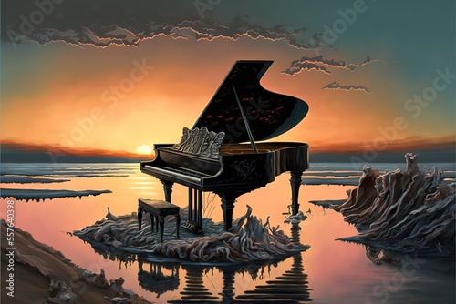 An old piano on the beach