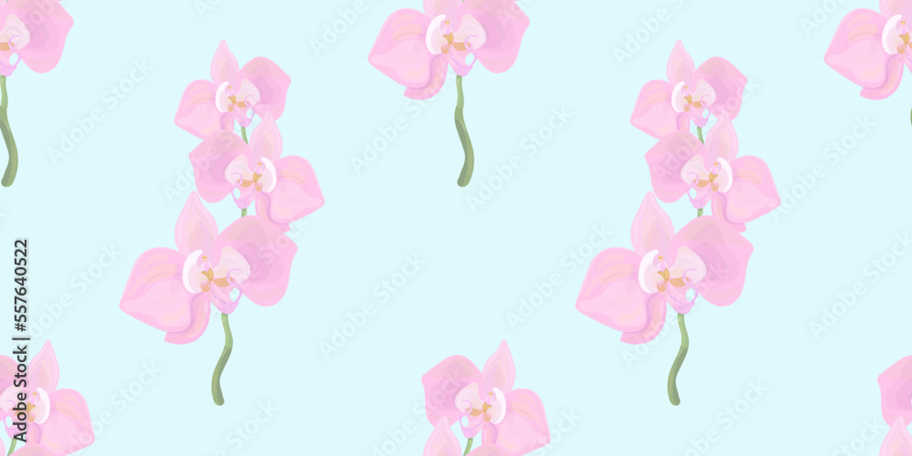 pattern with pink orchids on a blue background pattern with pink orchids on a blue background