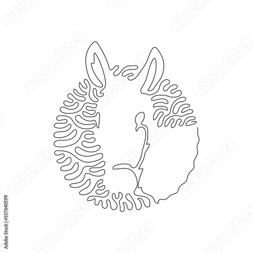 Continuous one curve line drawing of funny donkey abstract art in circle. Single line editable stroke vector illustration of friendly domestic animal for logo, wall decor and poster print decoration